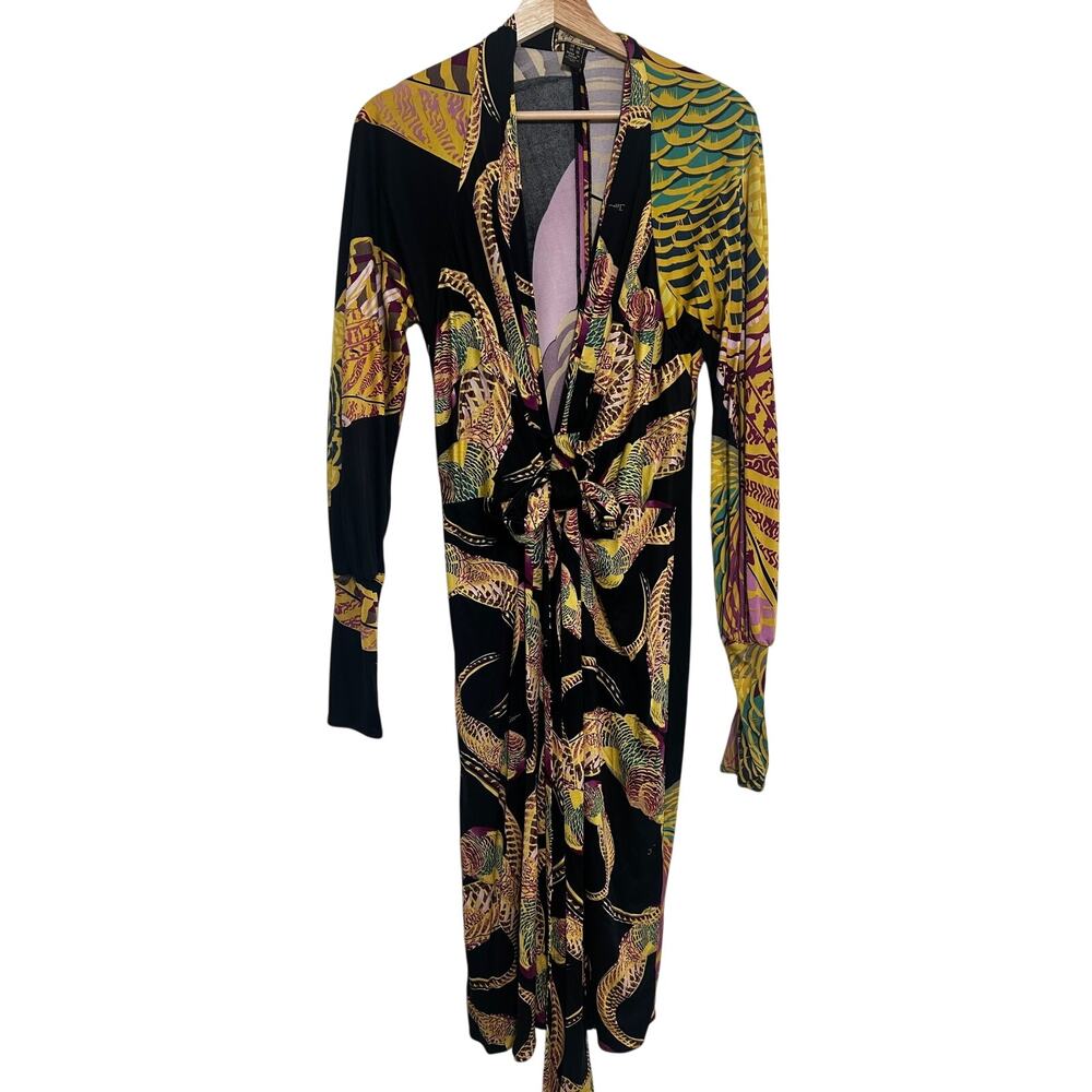 Issa London Silk Dress Womens 10 Black Abstract Print Wrap Midi Designer Luxury - Picture 6 of 9